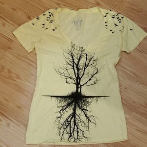 Lira Yellow Tree Of Life & Birds Graphic T-Shirt Large